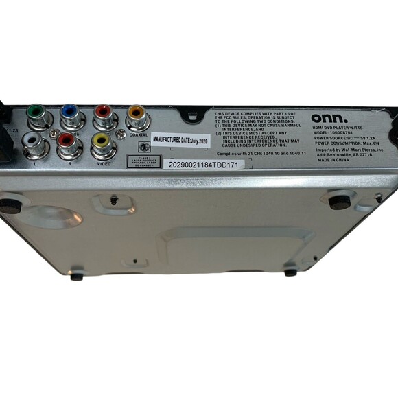 Onn. HDMI DVD Player W/TTS Model: 10008761 Mfg 2020 6W DC 5V,1.2A Remote Cords - Picture 3 of 5